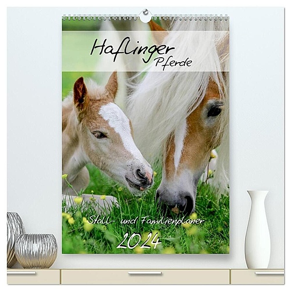 Haflinger Pferde - Stall- und Familienplaner 2024 (hochwertiger Premium Wandkalender 2024 DIN A2 hoch), Kunstdruck in Hochglanz, Natural-Golden.de