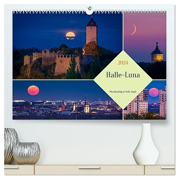 Halle-Luna - Mondsüchtig in Halle-Saale (hochwertiger Premium Wandkalender 2024 DIN A2 quer), Kunstdruck in Hochglanz, Martin Wasilewski