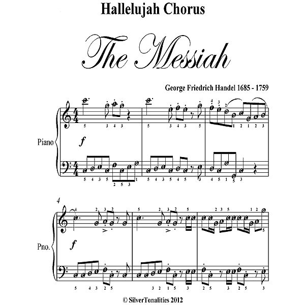 Hallelujah Chorus the Messiah Easy Elementary Piano Sheet Music, George Friedrich Handel
