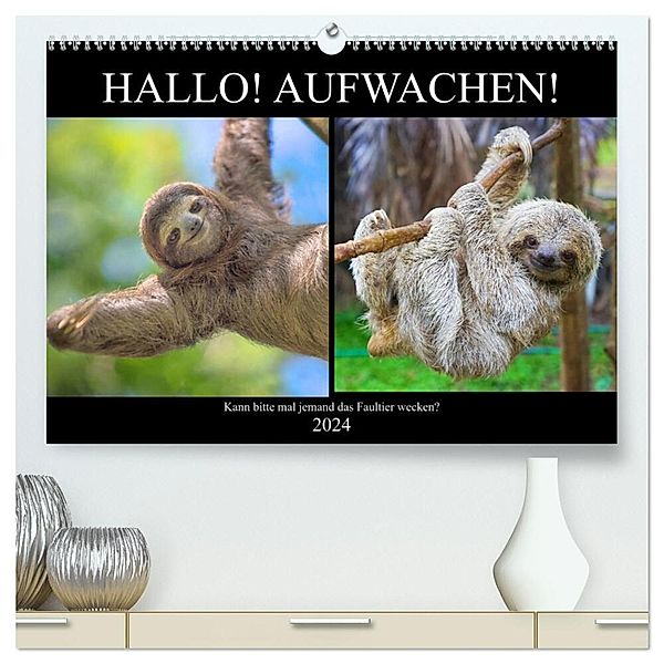 Hallo! Aufwachen! Kann bitte mal jemand das Faultier wecken? (hochwertiger Premium Wandkalender 2024 DIN A2 quer), Kunstdruck in Hochglanz, Rose Hurley