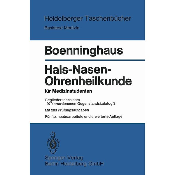 Hals-Nasen-Ohrenheilkunde für Medizinstudenten / Heidelberger Taschenbücher Bd.76, H. - G. Boenninghaus