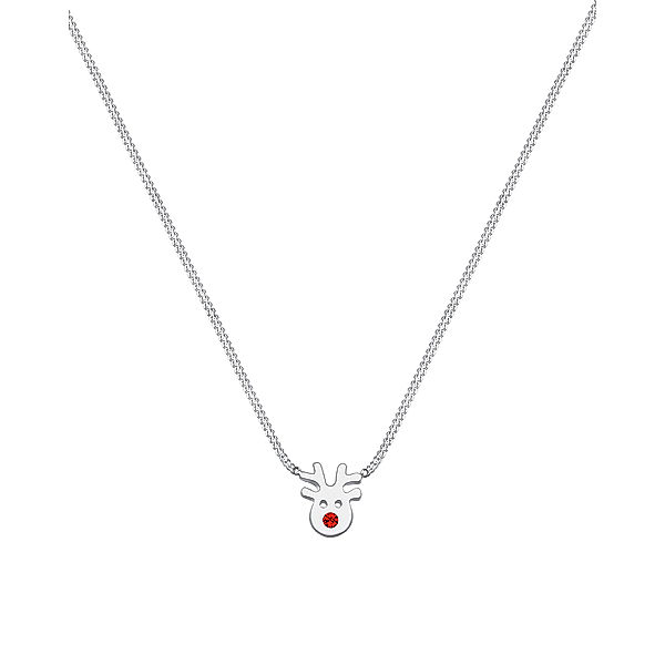Elli Halskette RENTIER für Kinder mit Swarovski® Kristall 925er Silber in silber/rot