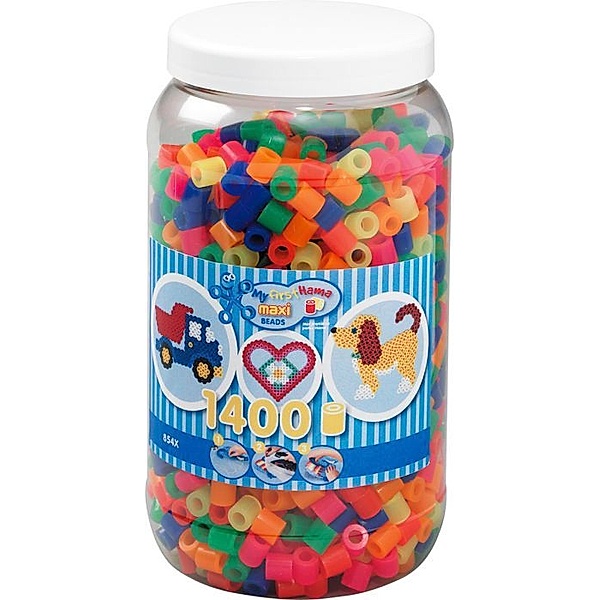 Hama® Bügelperlen Maxi - Neon Mix 1400 Perlen (6 Farben) in Aufbewahrungsdose