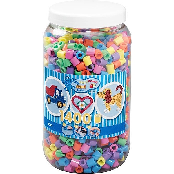 Hama® Bügelperlen Maxi - Pastell Mix 1400 Perlen (6 Farben) in Aufbewahrungsdo