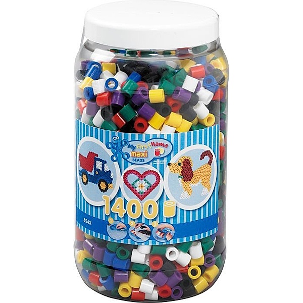 Hama® Bügelperlen Maxi - Vollton Mix 1400 Perlen (6 Farben) in Aufbewahrungsdo