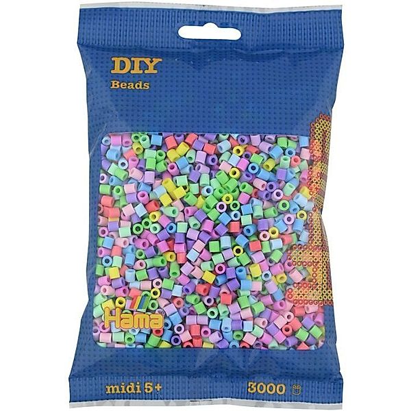 Hama® Bügelperlen Midi - Pastell Mix 3000 Perlen (6 Farben).