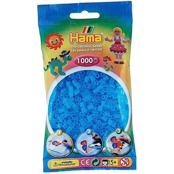 Hama® Bügelperlen Midi - Transparent Aqua Blau 1000 Perlen