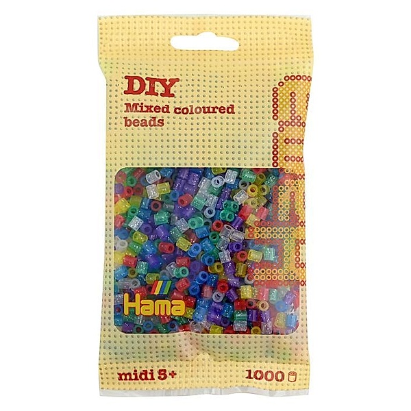 Hama® Bügelperlen Midi - Transparent Glitter Mix 1000 Perlen.