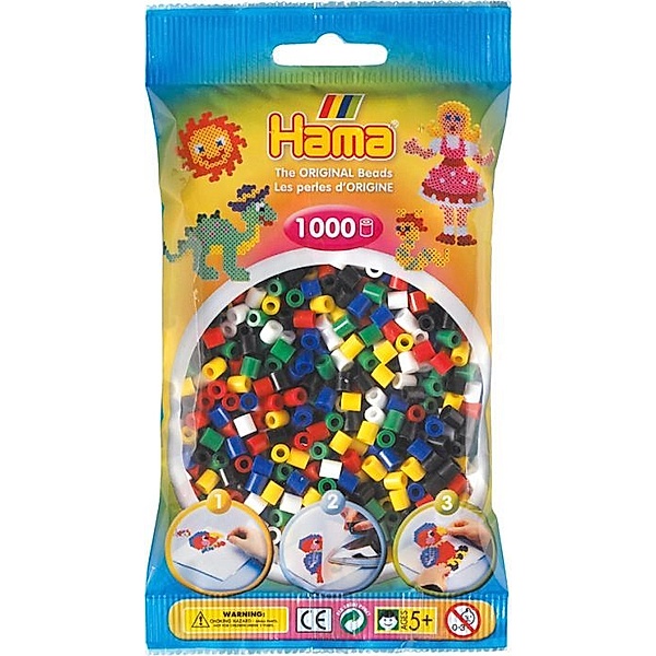 Hama® Bügelperlen Midi - Vollton Mix 1000 Perlen (6 Farben)