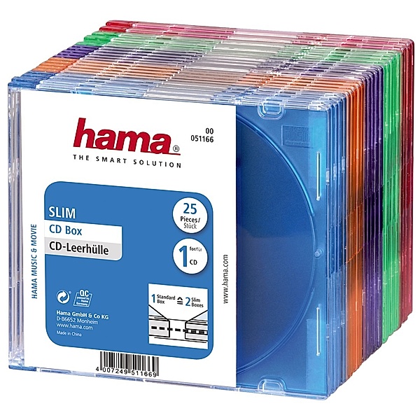 Hama CD-Leerhülle Slim, 25er-Pack, Farbig