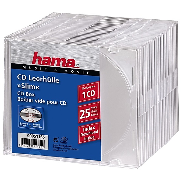 Hama CD-Leerhülle Slim, 25er-Pack, Transparent