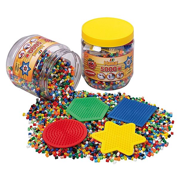 Hama Dose mit farbigen Stiftplatten und ca. 5000 Perlen