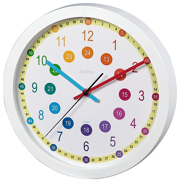 Hama Kinder-Wanduhr Easy Learning, Durchmesser 30 cm, geräuscharm