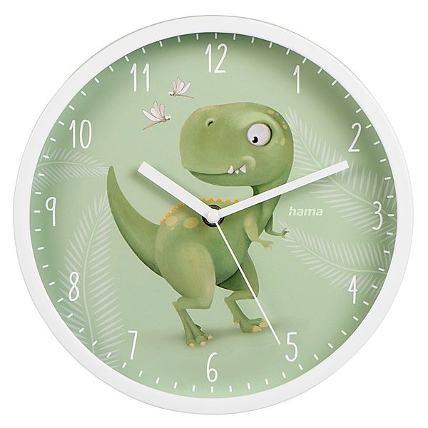 Hama Kinder-Wanduhr Happy Dino, Ø 25 cm, geräuscharm