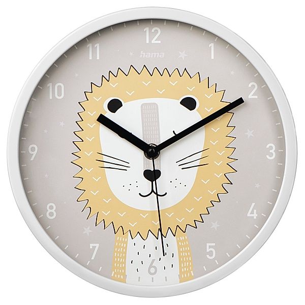 Hama Kinder-Wanduhr Lucky Lion, Ø 25 cm, geräuscharm