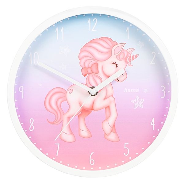 Hama Kinder-Wanduhr Magical Unicorn, Ø 25 cm, geräuscharm