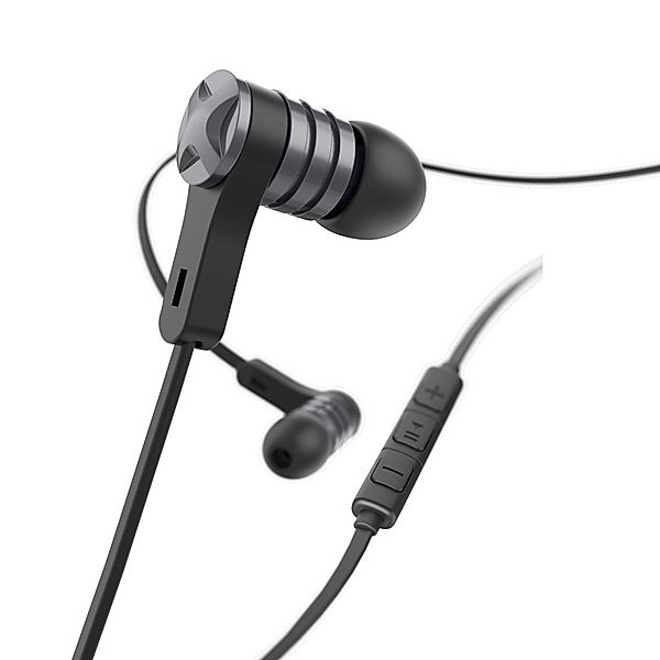 Hama Kopfhörer Intense, In-Ear, Mikrofon, Flachbandkabel, Schwarz