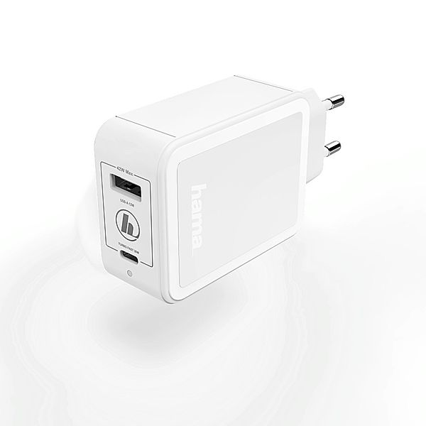 Hama Ladegerät, USB-C, Power Delivery (PD)/Qualcomm® + USB-A, 42W, Weiß
