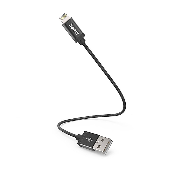 Hama Ladekabel, USB-A - Lightning, 0,2 m, Nylon, Schwarz