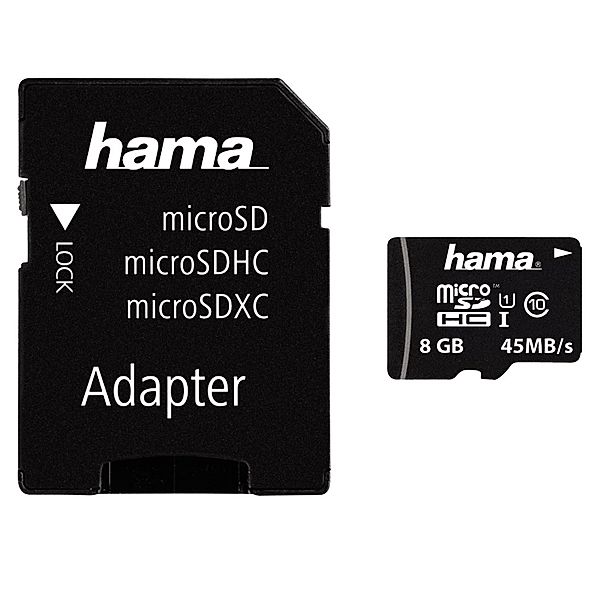 Hama microSDHC 8GB Class 10 UHS-I 45MB/s + Adapter/Foto