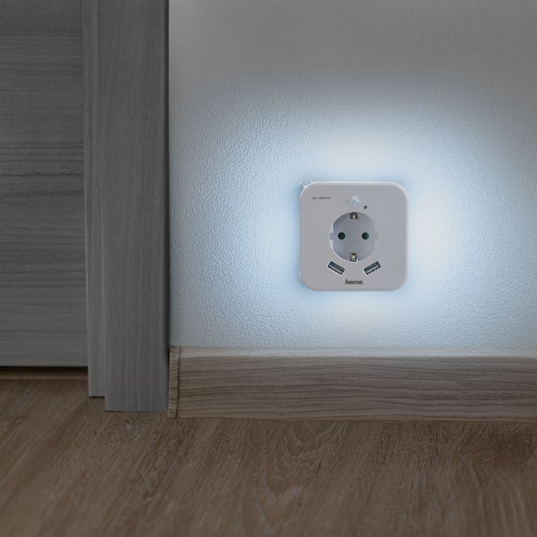 Hama Nachtlicht mit Steckdose und USB, 2,4A, 2 Ausgänge, Helligkeitssensor  | Weltbild.de