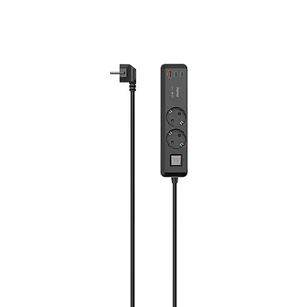 Hama Steckdosenleiste, 2-fach, USB-C/A 65W, PD, Schalter, 1,4 m, Schwarz/Grau