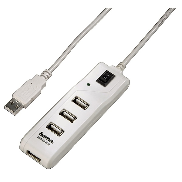 Hama USB-2.0-Hub 1:4 Ein-/Ausschalter, bus-powered, Weiß