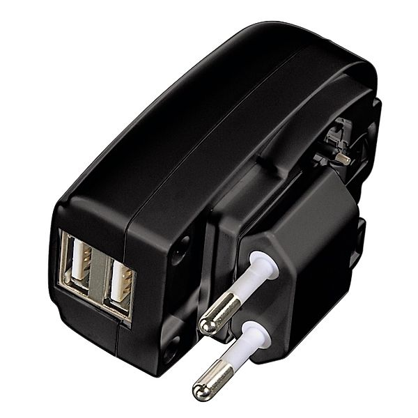 Hama USB-Dual-Reiseladegerät 5 V/2,1 A, Schwarz