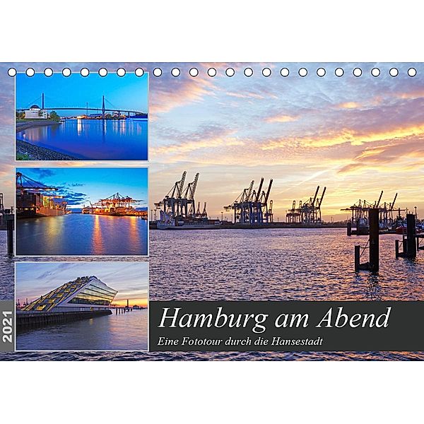 Hamburg am Abend (Tischkalender 2021 DIN A5 quer), Olaf Schulz