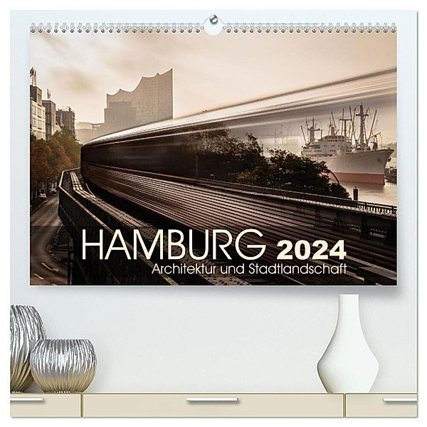 Hamburg Architektur und Stadtlandschaft (hochwertiger Premium Wandkalender 2024 DIN A2 quer), Kunstdruck in Hochglanz, Kai-Uwe Klauß