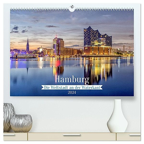 Hamburg - Die Weltstadt an der Waterkant (hochwertiger Premium Wandkalender 2024 DIN A2 quer), Kunstdruck in Hochglanz, AkremaFotoArt