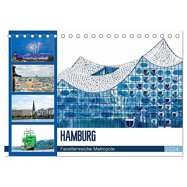 Hamburg - facettenreiche Metropole (Tischkalender 2024 DIN A5 quer), CALVENDO Monatskalender, Nina Schwarze