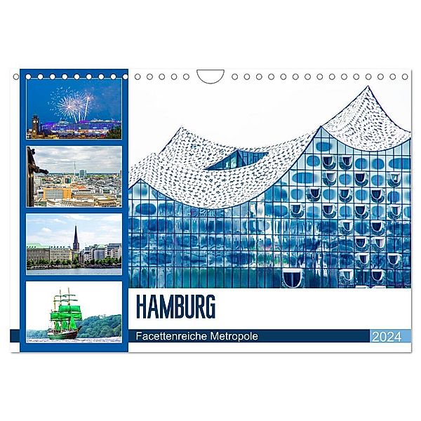 Hamburg - facettenreiche Metropole (Wandkalender 2024 DIN A4 quer), CALVENDO Monatskalender, Nina Schwarze