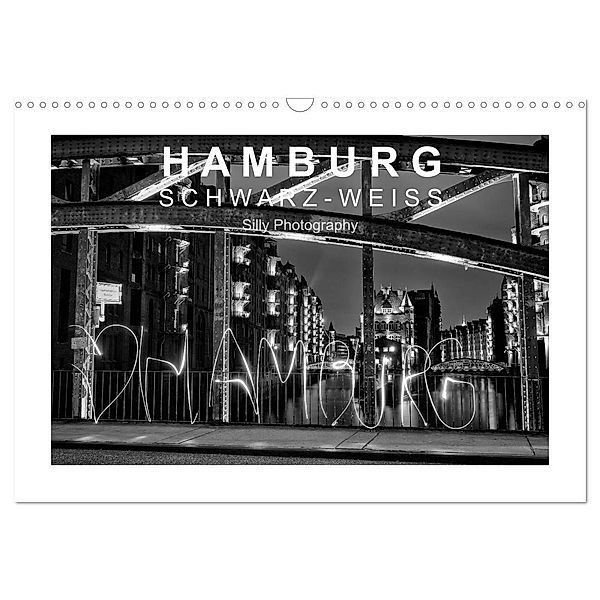 Hamburg in schwarz-weiß (Wandkalender 2024 DIN A3 quer), CALVENDO Monatskalender, Silly Photography