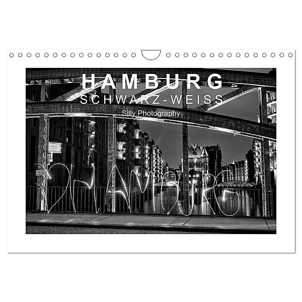 Hamburg in schwarz-weiß (Wandkalender 2024 DIN A4 quer), CALVENDO Monatskalender, Silly Photography