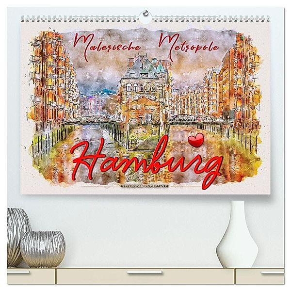 Hamburg - malerische Metropole (hochwertiger Premium Wandkalender 2024 DIN A2 quer), Kunstdruck in Hochglanz, Peter Roder