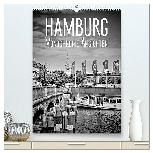 HAMBURG Monochrome Ansichten (hochwertiger Premium Wandkalender 2024 DIN A2 hoch), Kunstdruck in Hochglanz, Melanie Viola