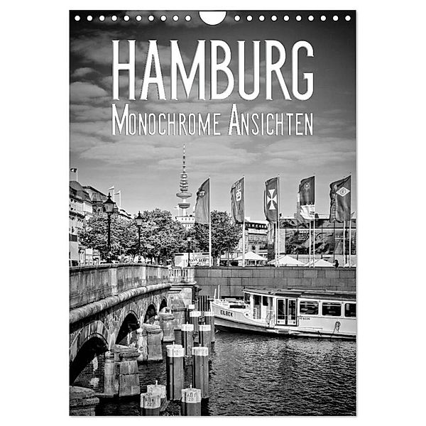 HAMBURG Monochrome Ansichten (Wandkalender 2024 DIN A4 hoch), CALVENDO Monatskalender, Melanie Viola