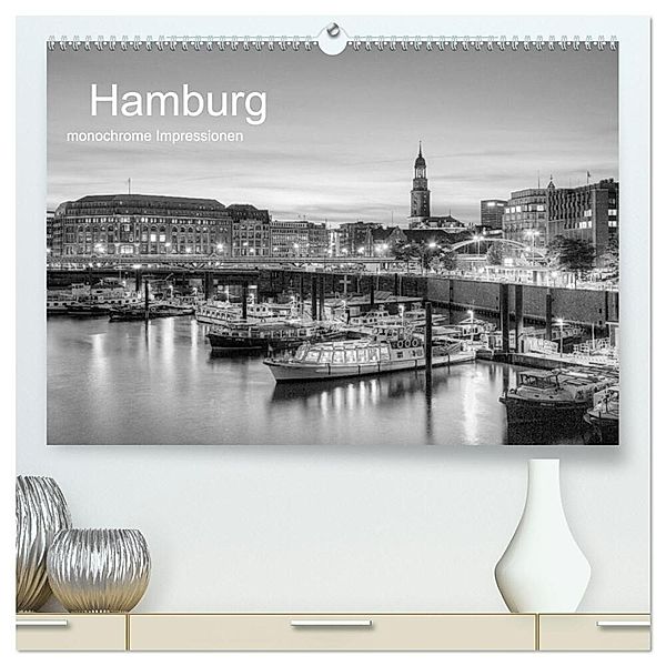 Hamburg monochrome Impressionen (hochwertiger Premium Wandkalender 2024 DIN A2 quer), Kunstdruck in Hochglanz, Joachim Hasche Fotografie