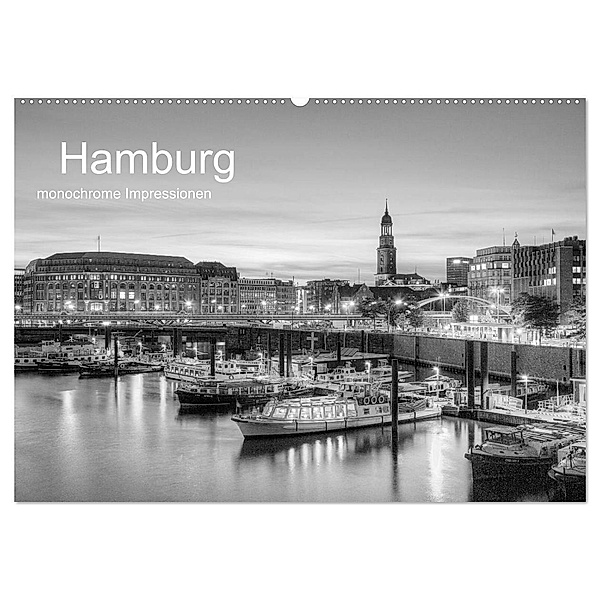 Hamburg monochrome Impressionen (Wandkalender 2024 DIN A2 quer), CALVENDO Monatskalender, Joachim Hasche Fotografie