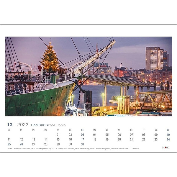 Hamburg Panorama Postkartenkalender 2023. Reise-Kalender mit 12 atemberaubenden Postkarten der Hansestadt. Städte-Kalend