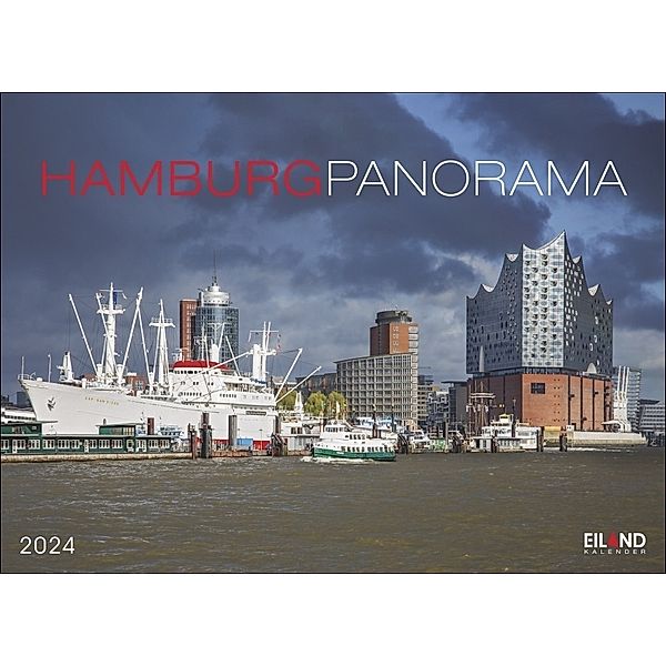 Hamburg Panorama Postkartenkalender 2024. Reise-Kalender mit 12 atemberaubenden Postkarten der Hansestadt. Städte-Kalender 2024. 23 x 17 cm. Querformat.