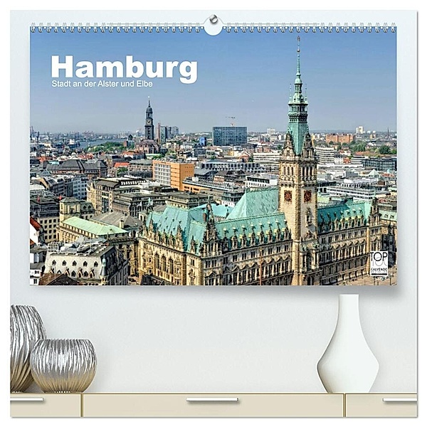 Hamburg Stadt an der Alster und Elbe (hochwertiger Premium Wandkalender 2024 DIN A2 quer), Kunstdruck in Hochglanz, Andreas Voigt