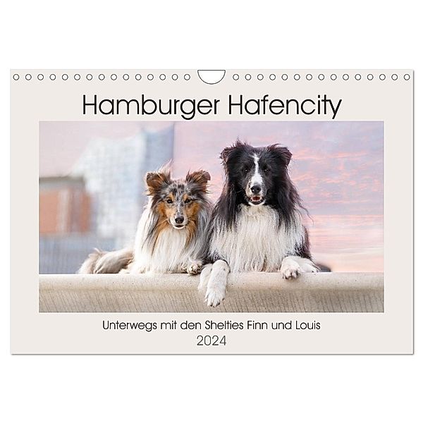 Hamburger Hafencity - Unterwegs mit den Shelties Finn und Louis (Wandkalender 2024 DIN A4 quer), CALVENDO Monatskalender, Sonja Teßen