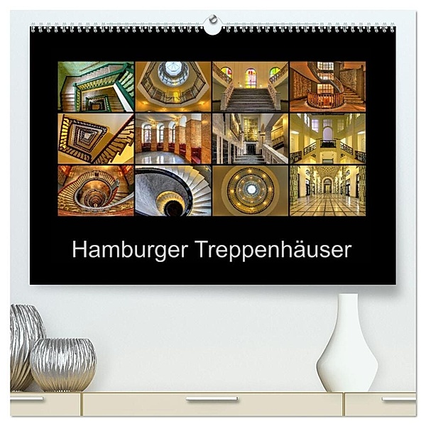 Hamburger Treppenhäuser (hochwertiger Premium Wandkalender 2024 DIN A2 quer), Kunstdruck in Hochglanz, Joachim Hasche