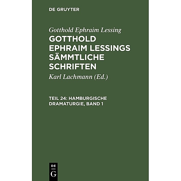 Hamburgische Dramaturgie, Band 1, Gotthold Ephraim Lessing