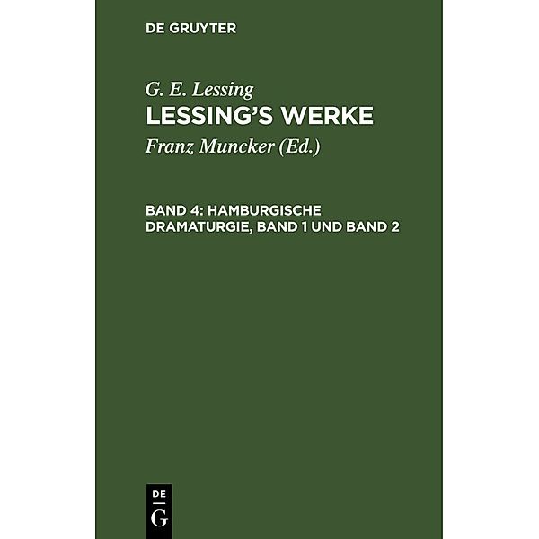 Hamburgische Dramaturgie, Band 1 und Band 2, G. E. Lessing