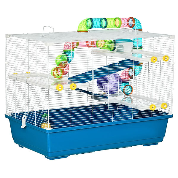 Hamsterkäfig mit Röhrensystem bunt (Farbe: blau, weiß)