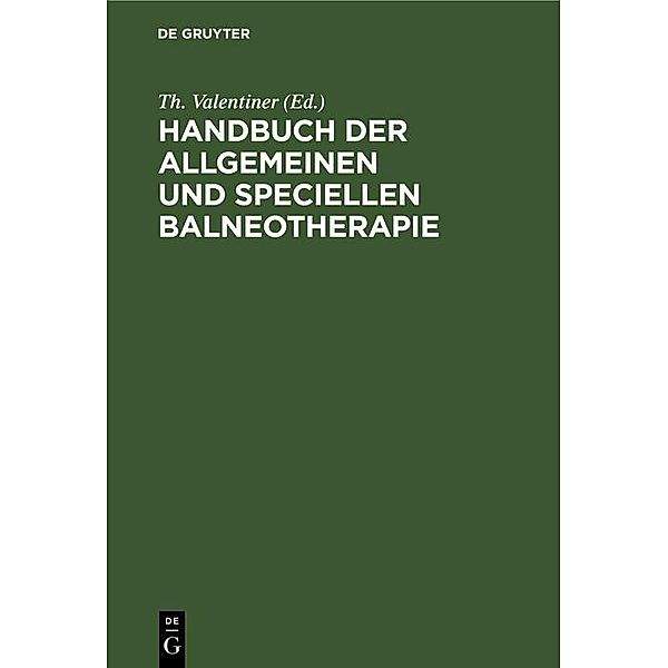 Handbuch der allgemeinen und speciellen Balneotherapie