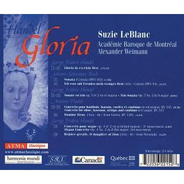 Handel:Gloria/Bach/Vivaldi, Leblanc, Weimann, academie Baroque De Montreal
